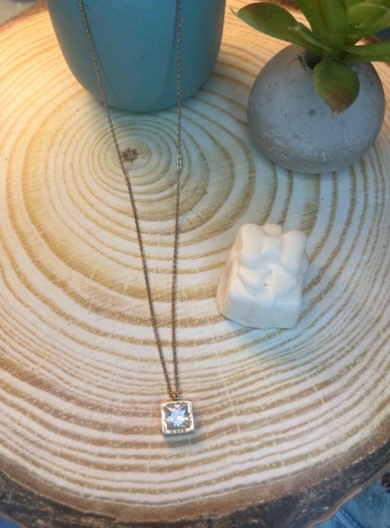 ✨ UShine.gr: Ροζ Χρυσό Κολιέ Τετράγωνο Κρύσταλλο Princess No 2020