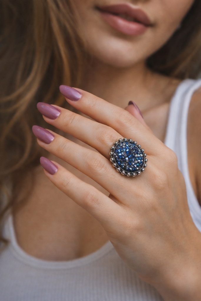 ✨ UShine.gr: Χειροποίητο Δαχτυλίδι Vintage Glam με Μπλε Κρύσταλλα No 7031