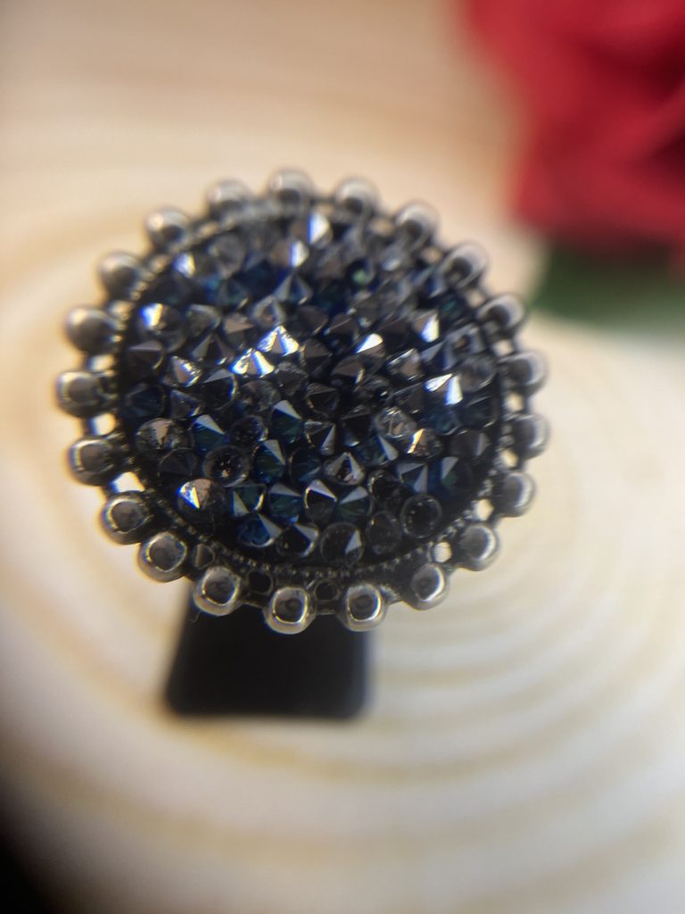 ✨ UShine.gr: Χειροποίητο Δαχτυλίδι Vintage Glam με Μπλε Κρύσταλλα No 7031