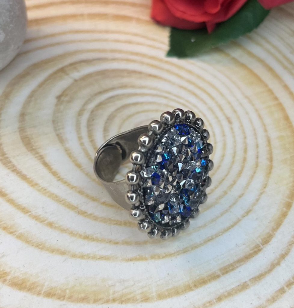 ✨ UShine.gr: Χειροποίητο Δαχτυλίδι Vintage Glam με Μπλε Κρύσταλλα No 7031
