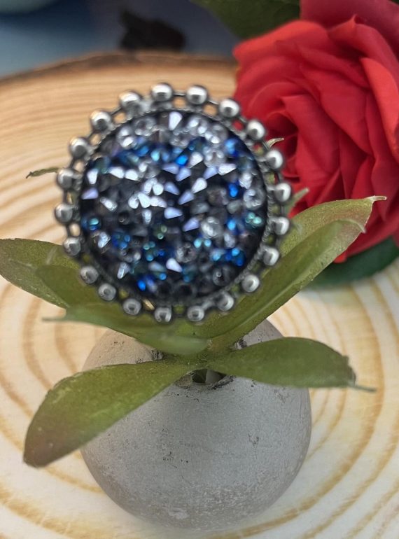 ✨ UShine.gr: Χειροποίητο Δαχτυλίδι Vintage Glam με Μπλε Κρύσταλλα No 7031