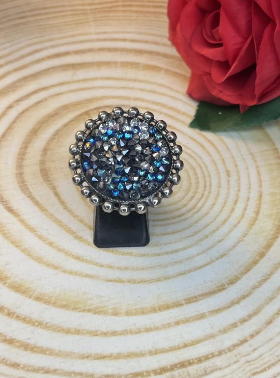 ✨ UShine.gr: Χειροποίητο Δαχτυλίδι Vintage Glam με Μπλε Κρύσταλλα No 7031