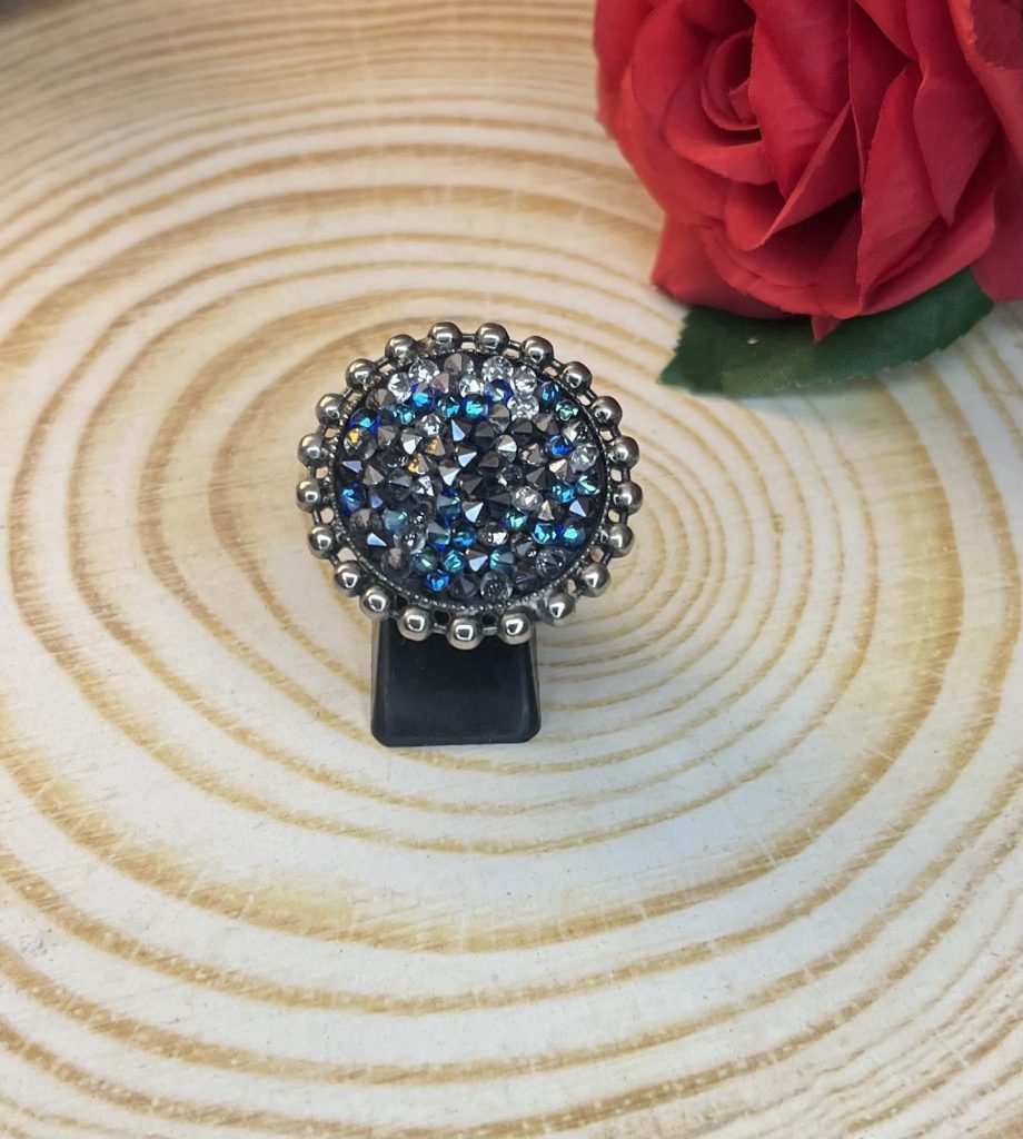 ✨ UShine.gr: Χειροποίητο Δαχτυλίδι Vintage Glam με Μπλε Κρύσταλλα No 7031