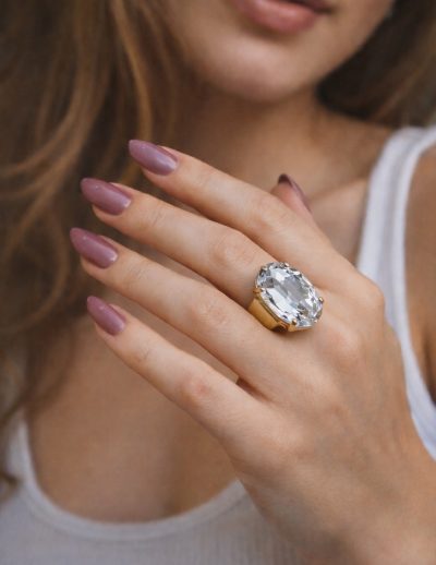 ✨ UShine.gr: Χειροποίητο Δαχτυλίδι Statement με Διάφανο Οβάλ Κρύσταλλο No 7032