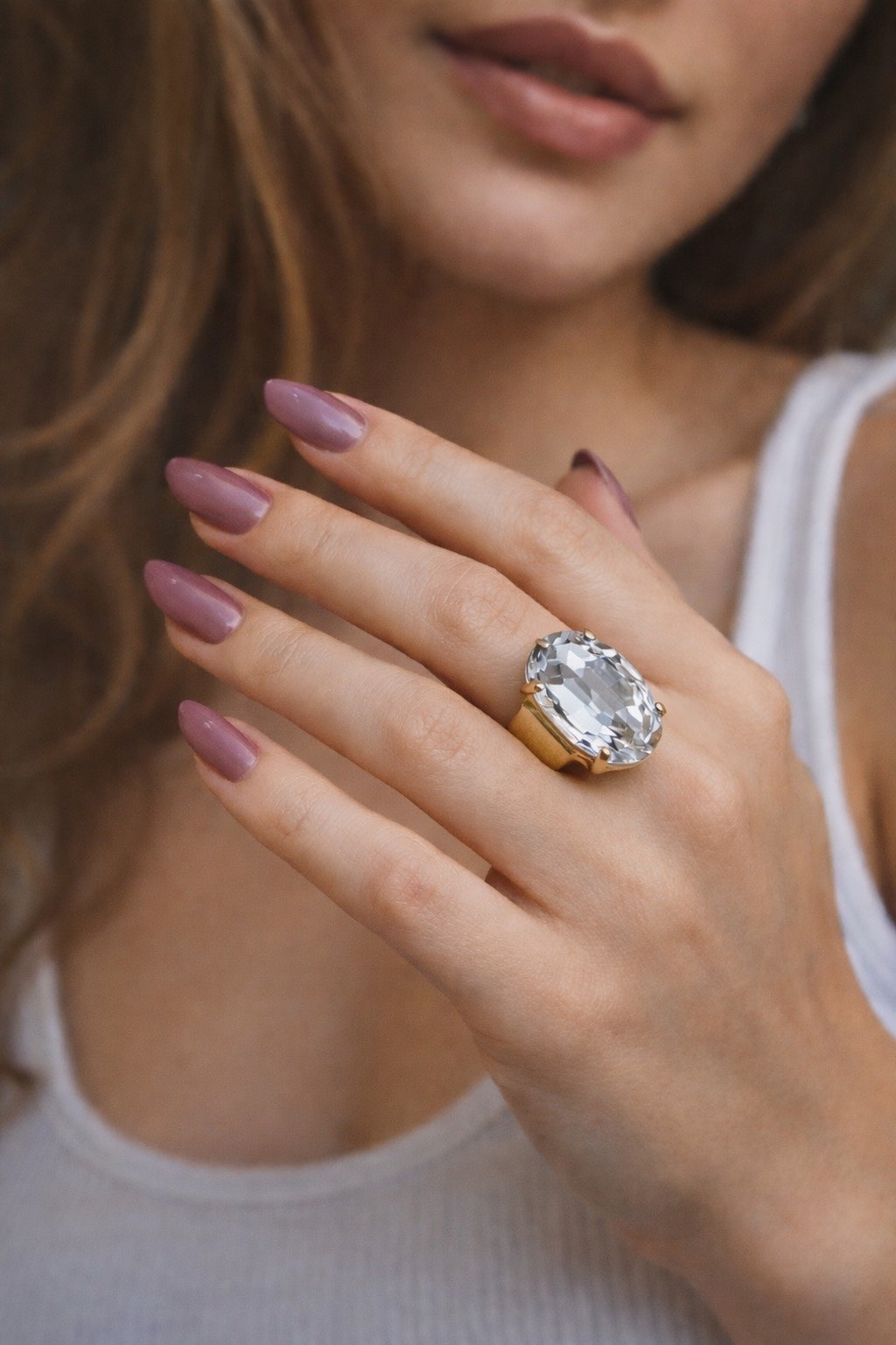 ✨ UShine.gr: Χειροποίητο Δαχτυλίδι Statement με Διάφανο Οβάλ Κρύσταλλο No 7032