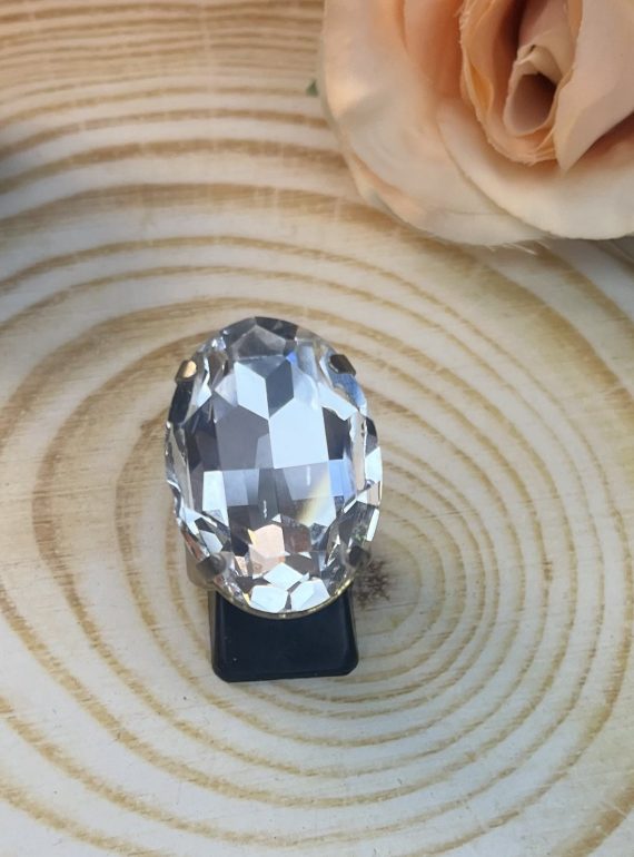 ✨ UShine.gr: Χειροποίητο Δαχτυλίδι Statement με Διάφανο Οβάλ Κρύσταλλο No 7032