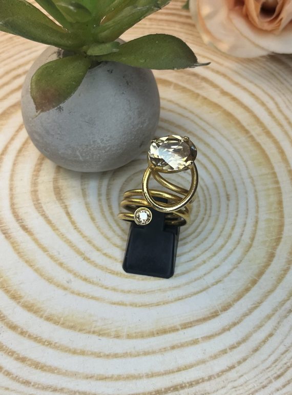 ✨ UShine.gr: Χειροποίητο Πολυεπίπεδο Δαχτυλίδι Χρυσό με Οβάλ Crystal No 7034