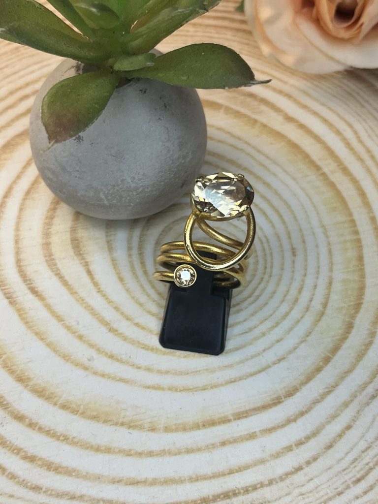 ✨ UShine.gr: Χειροποίητο Πολυεπίπεδο Δαχτυλίδι Χρυσό με Οβάλ Crystal No 7034