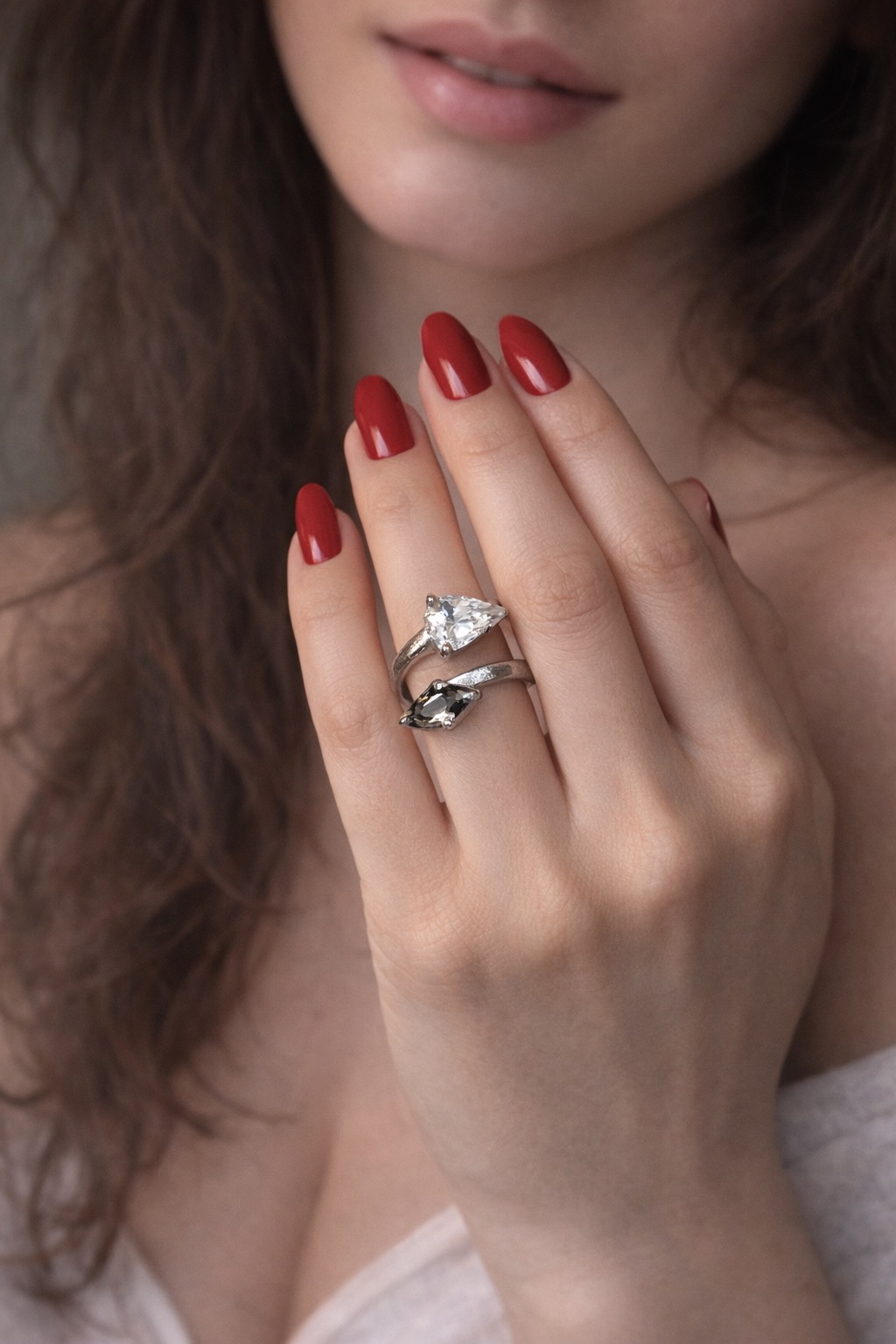 ✨ UShine.gr: Χειροποίητο Δαχτυλίδι Διπλό με Σταγόνες Crystal No 7035