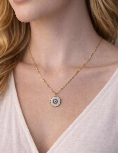 ✨ UShine.gr: Ατσάλινο Κολιέ Μάτι σε Στρογγυλό Μενταγιόν No 2041