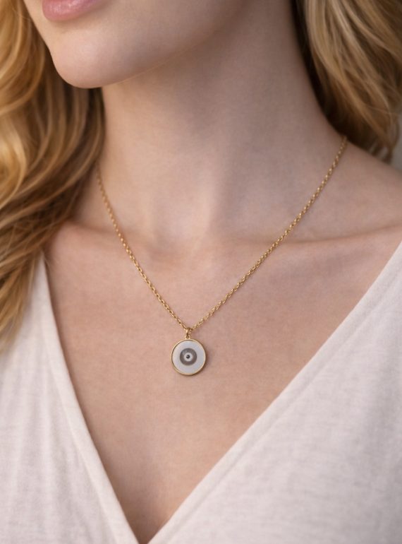 ✨ UShine.gr: Ατσάλινο Κολιέ Μάτι σε Στρογγυλό Μενταγιόν No 2041