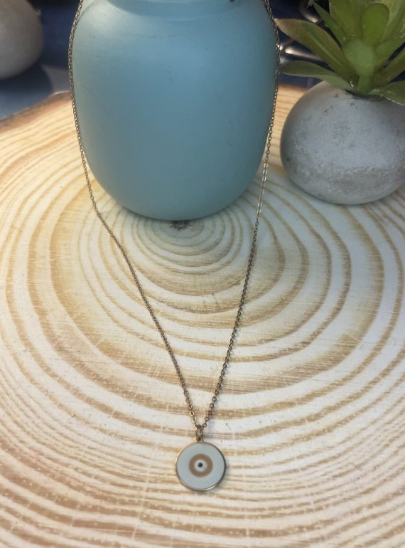 ✨ UShine.gr: Ατσάλινο Κολιέ Μάτι σε Στρογγυλό Μενταγιόν No 2041