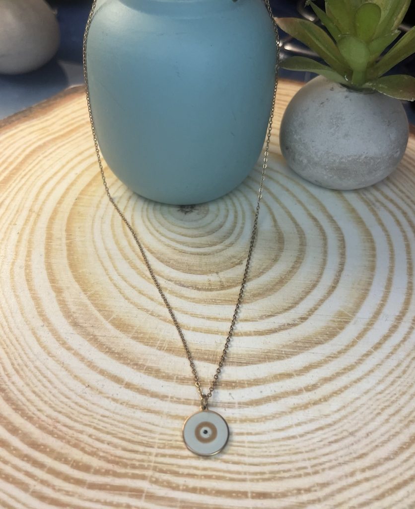 ✨ UShine.gr: Ατσάλινο Κολιέ Μάτι σε Στρογγυλό Μενταγιόν No 2041