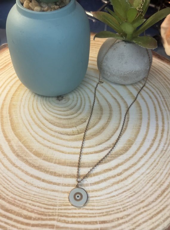 ✨ UShine.gr: Ατσάλινο Κολιέ Μάτι σε Στρογγυλό Μενταγιόν No 2041