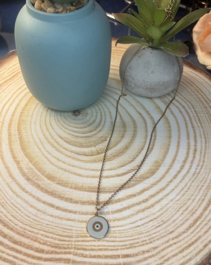 ✨ UShine.gr: Ατσάλινο Κολιέ Μάτι σε Στρογγυλό Μενταγιόν No 2041