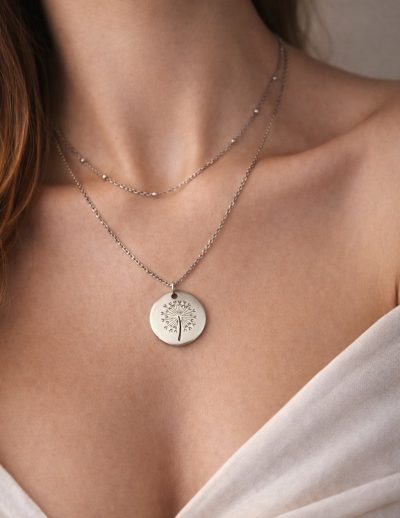 ✨ UShine.gr: Ατσάλινο Διπλό Κολιέ Dandelion No 2042