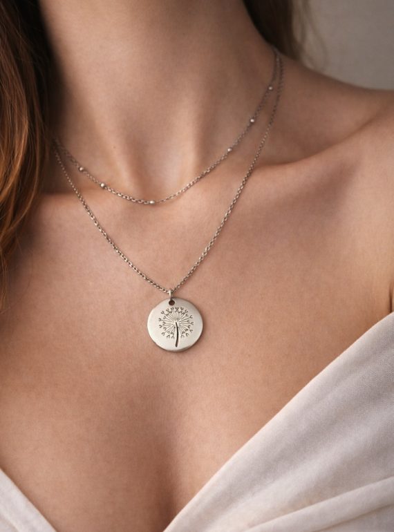 ✨ UShine.gr: Ατσάλινο Διπλό Κολιέ Dandelion No 2042