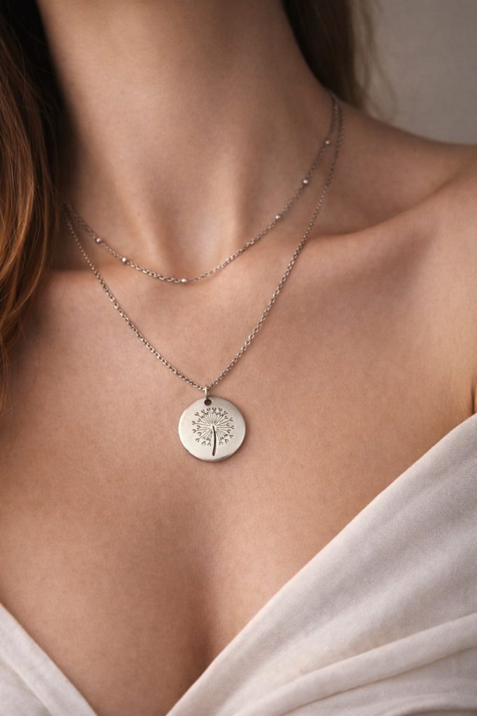 ✨ UShine.gr: Ατσάλινο Διπλό Κολιέ Dandelion No 2042