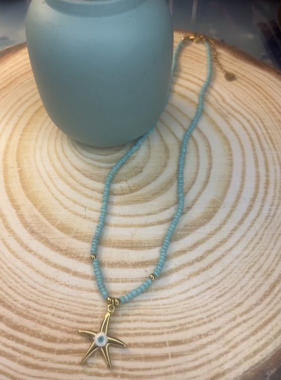 ✨ UShine.gr: Χειροποίητο Κολιέ με Χάντρες & Αστερία με Ματάκι No 2045