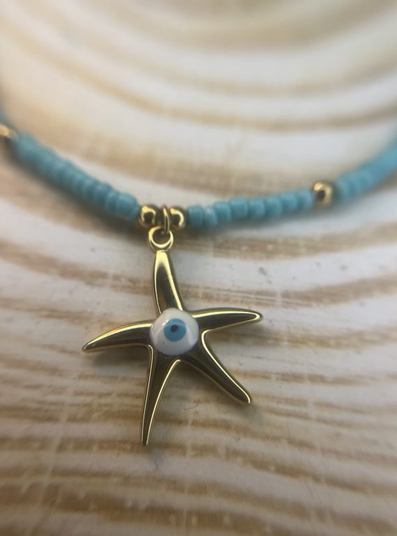 ✨ UShine.gr: Χειροποίητο Κολιέ με Χάντρες & Αστερία με Ματάκι No 2045