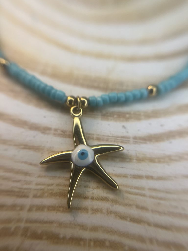 ✨ UShine.gr: Χειροποίητο Κολιέ με Χάντρες & Αστερία με Ματάκι No 2045