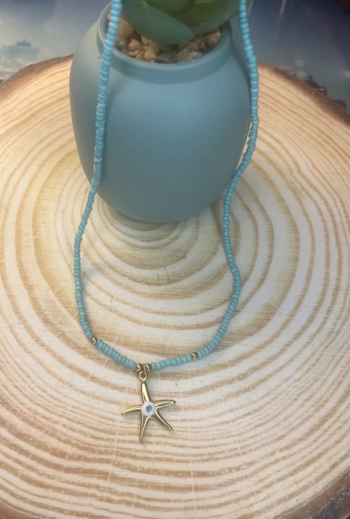 ✨ UShine.gr: Χειροποίητο Κολιέ με Χάντρες & Αστερία με Ματάκι No 2045