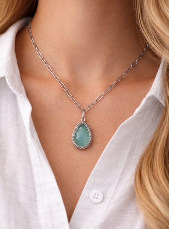 ✨ UShine.gr: Ατσάλινο Κολιέ με Σταγόνα Τιρκουάζ No 2046