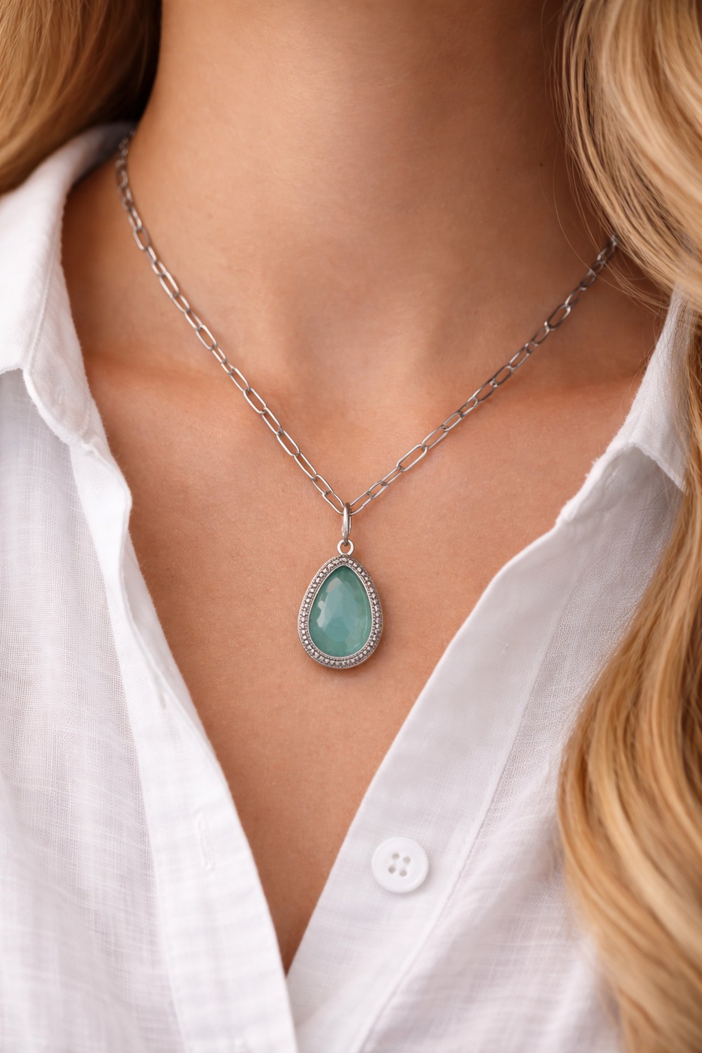 ✨ UShine.gr: Ατσάλινο Κολιέ με Σταγόνα Τιρκουάζ No 2046