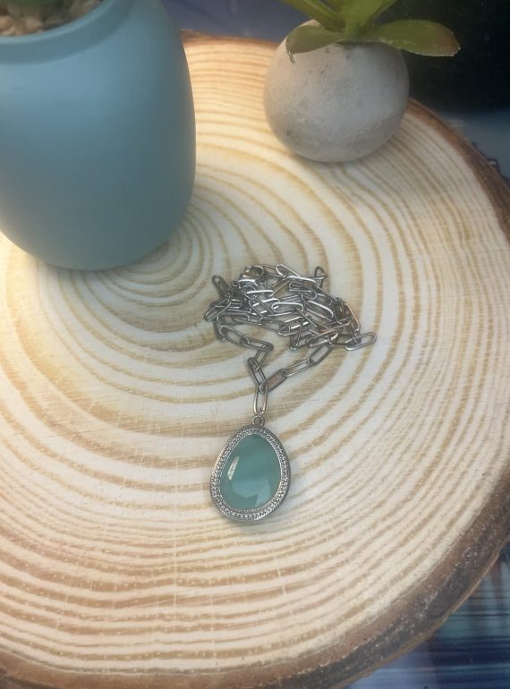 ✨ UShine.gr: Ατσάλινο Κολιέ με Σταγόνα Τιρκουάζ No 2046