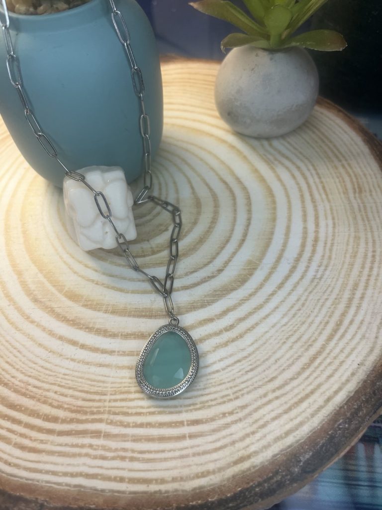 ✨ UShine.gr: Ατσάλινο Κολιέ με Σταγόνα Τιρκουάζ No 2046