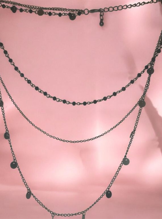 ✨ UShine.gr: Τριπλό Κολιέ με Μαύρες Δισκέτες & Αλυσίδες No 6051