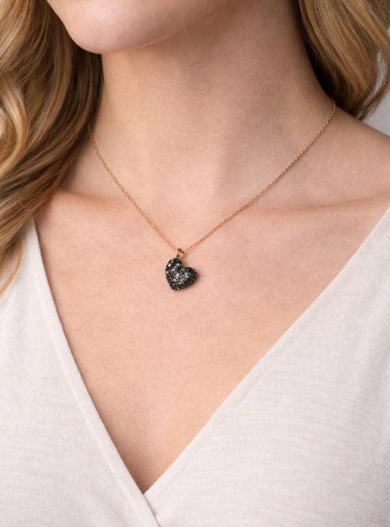 ✨ UShine.gr: Κολιέ Καρδιά με Μαύρα Ζιργκόν σε Χρυσή Αλυσίδα No 6052