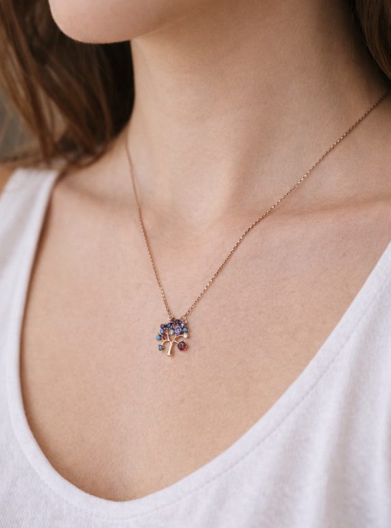 ✨ UShine.gr: Κολιέ Δέντρο της Ζωής με Πολύχρωμα Ζιργκόν No 6053