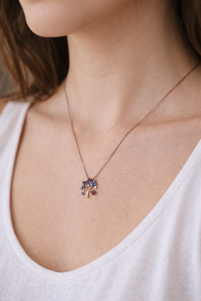 ✨ UShine.gr: Κολιέ Δέντρο της Ζωής με Πολύχρωμα Ζιργκόν No 6053