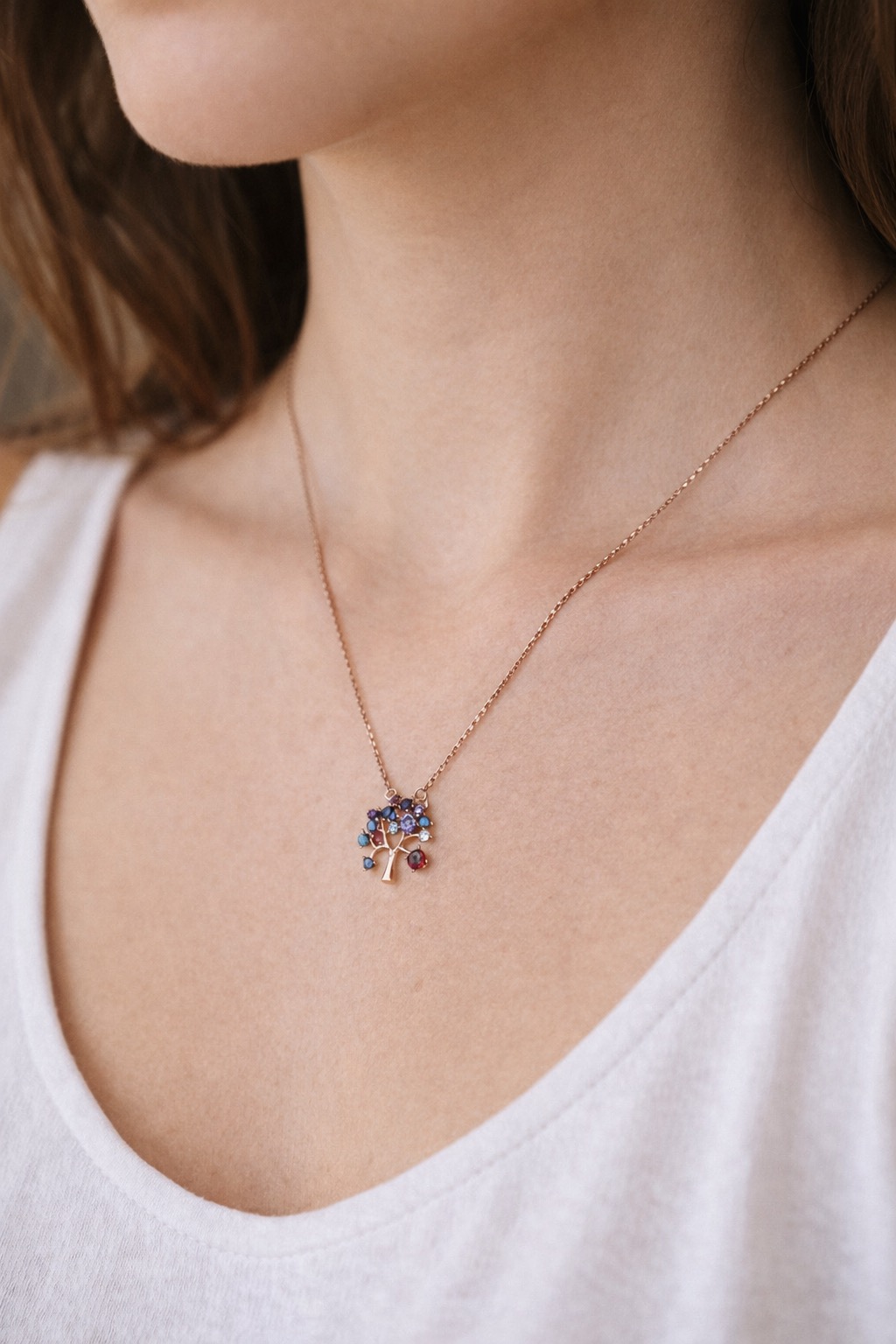 ✨ UShine.gr: Κολιέ Δέντρο της Ζωής με Πολύχρωμα Ζιργκόν No 6053