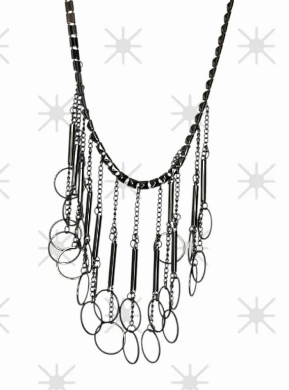 ✨ UShine.gr: Statement Κολιέ Μαύρο με Κύκλους & Γεωμετρικά Στοιχεία No 6055