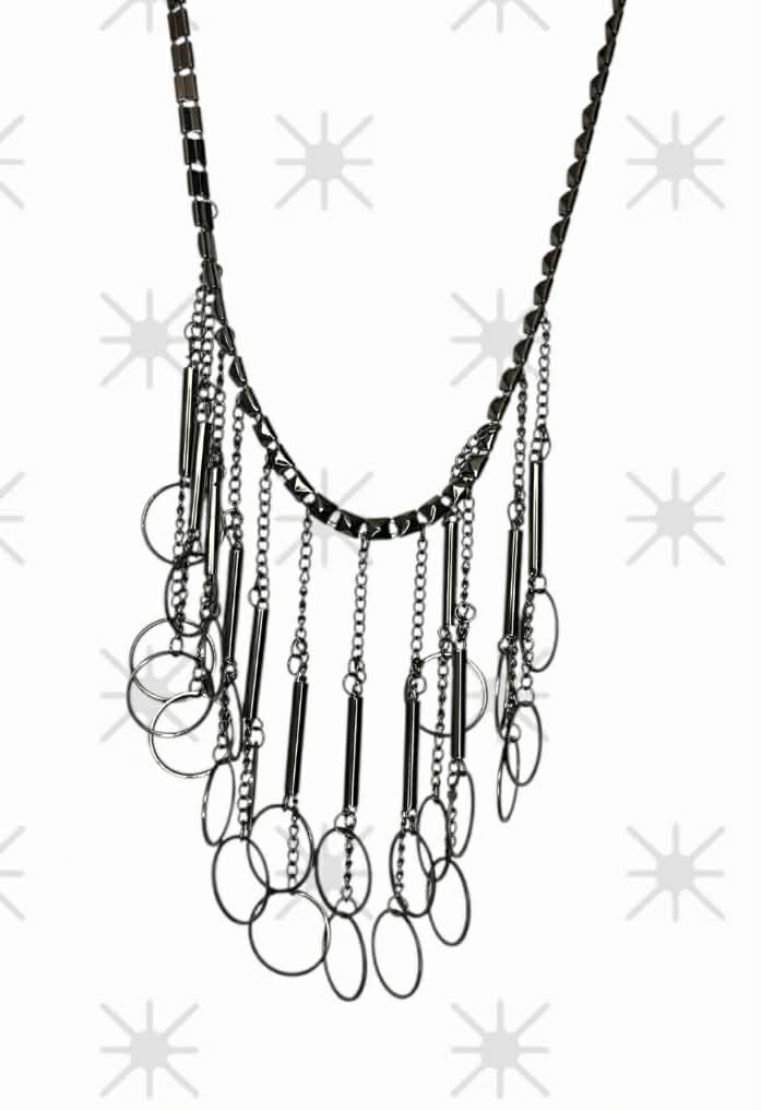 ✨ UShine.gr: Statement Κολιέ Μαύρο με Κύκλους & Γεωμετρικά Στοιχεία No 6055