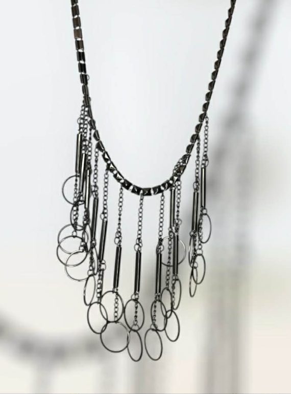 ✨ UShine.gr: Statement Κολιέ Μαύρο με Κύκλους & Γεωμετρικά Στοιχεία No 6055