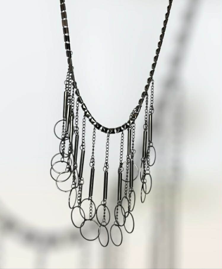 ✨ UShine.gr: Statement Κολιέ Μαύρο με Κύκλους & Γεωμετρικά Στοιχεία No 6055