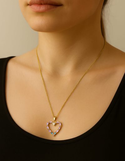 ✨ UShine.gr: Κολιέ Καρδιά με Πολύχρωμες Πέτρες No 6057