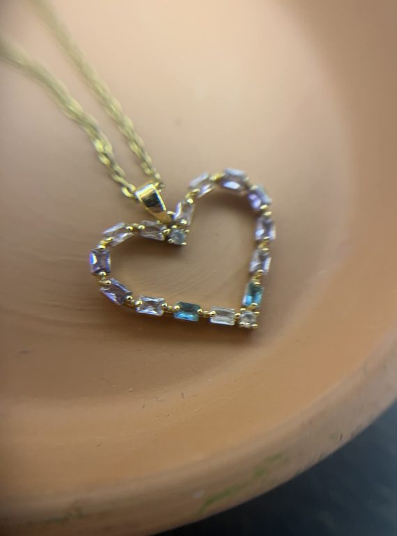 ✨ UShine.gr: Κολιέ Καρδιά με Πολύχρωμες Πέτρες No 6057