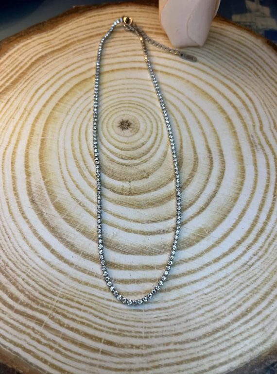 ✨ UShine.gr: Tennis Choker Κολιέ με Λευκές Πέτρες No 6058