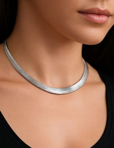 ✨ UShine.gr: Silver Herringbone Choker Κολιέ No 6059