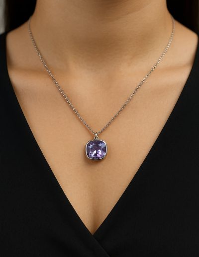 ✨ UShine.gr: Silver Necklace με Μωβ Κρύσταλλο No 6060