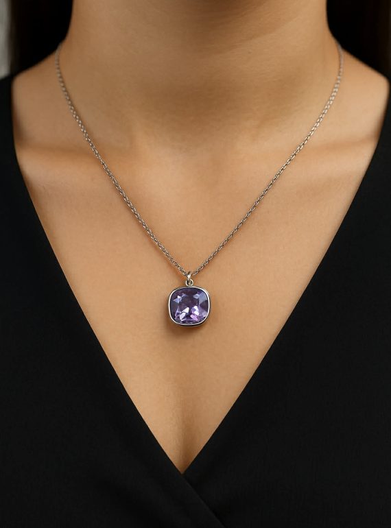 ✨ UShine.gr: Silver Necklace με Μωβ Κρύσταλλο No 6060