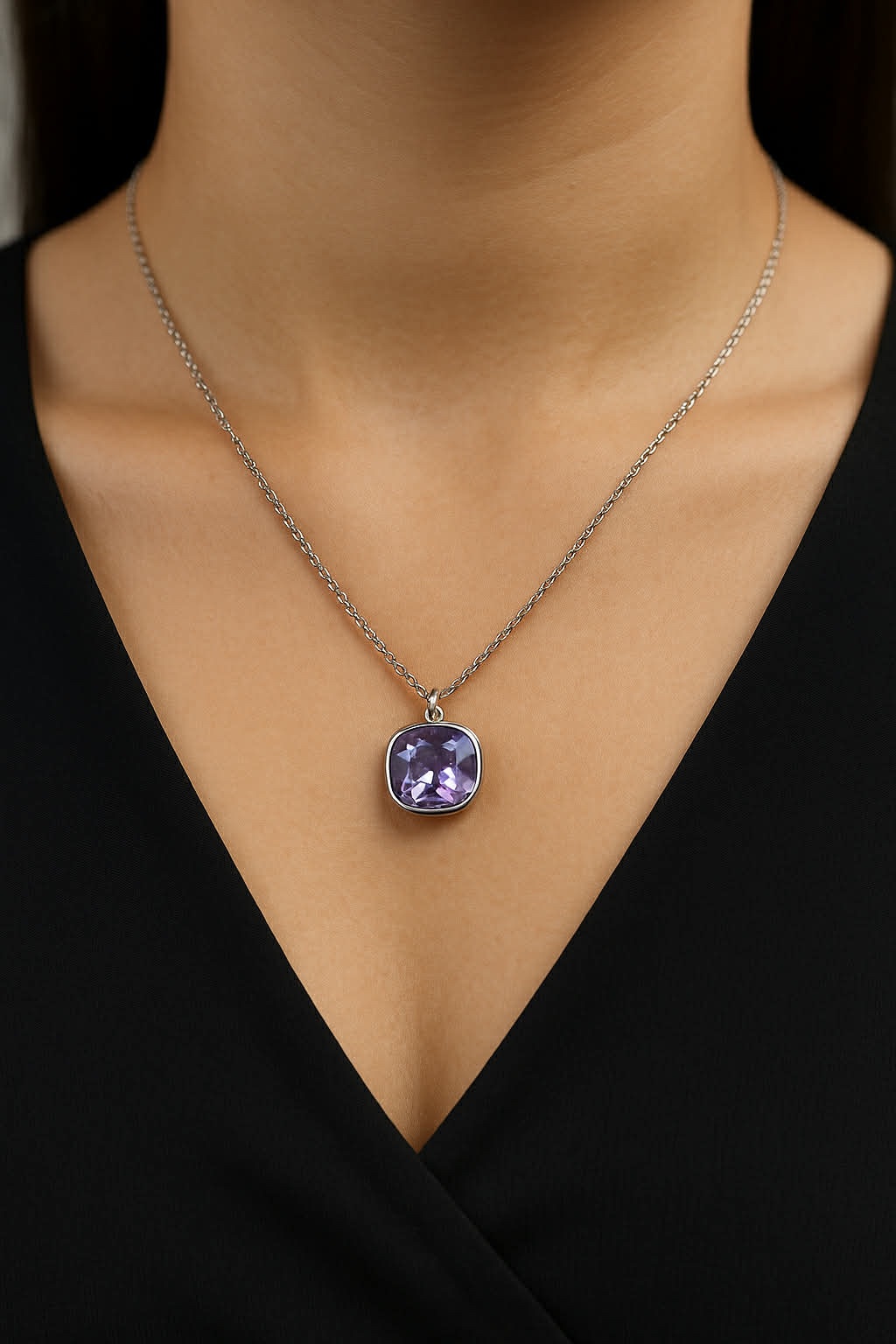 ✨ UShine.gr: Silver Necklace με Μωβ Κρύσταλλο No 6060