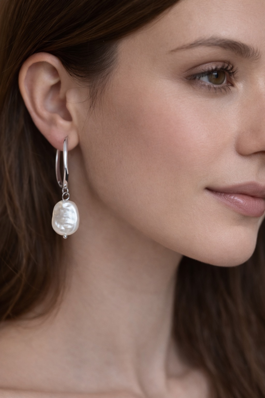 ✨ UShine.gr: Ατσάλινα Σκουλαρίκια Κρίκοι με Λευκό Μαργαριταρένιο Στοιχείο No 6001