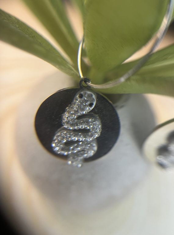 ✨ UShine.gr: Ατσάλινα Σκουλαρίκια Κρίκοι με Στοιχείο Φίδι & Στρας No 6002