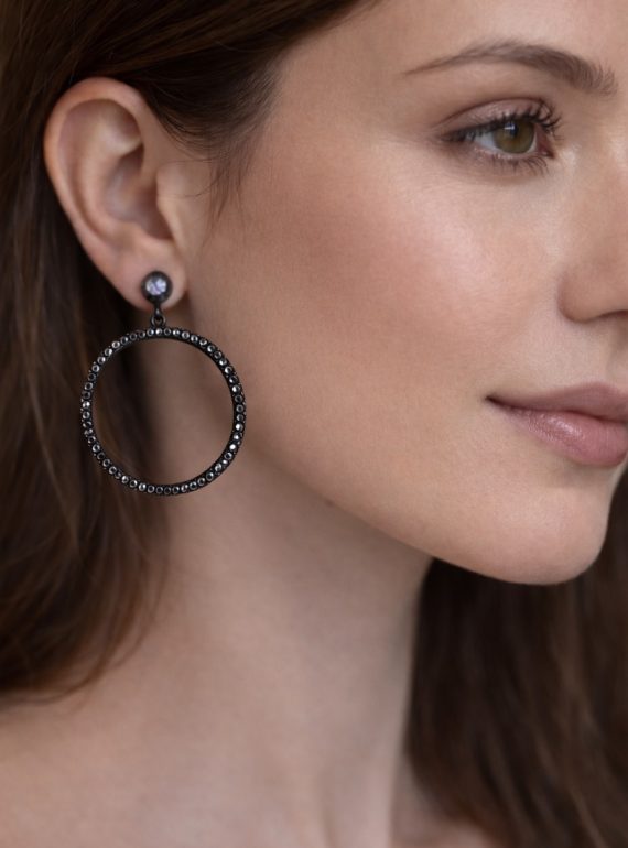 ✨ UShine.gr: Μαύρα Statement Σκουλαρίκια Κρίκοι με Στρας No 6003