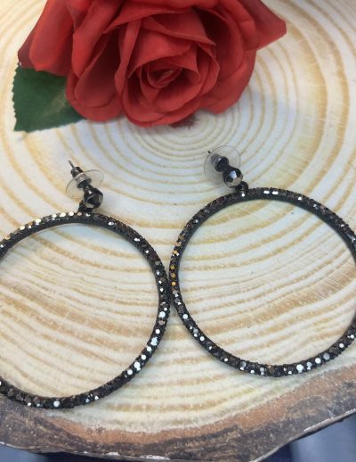 ✨ UShine.gr: Μαύρα Statement Σκουλαρίκια Κρίκοι με Στρας No 6003